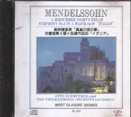 Mendelssohn 劇音楽「真夏の夜の夢」（5曲）交響曲第4番イ長調 作品80　「イタリア」クレンペラー/フィルハーモニア管弦楽団　PIGEON DISC GX-230　　1960/61年録音(EMI音源)